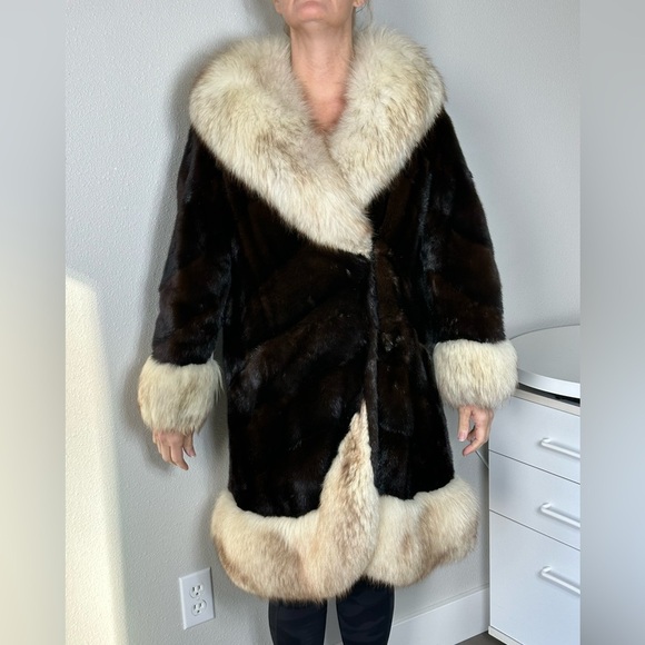 WOLF & MINK FUR STUNNING GENUINE Elegant Black Cream Teddy Jacket Soft Vintage - Picture 9 of 15
